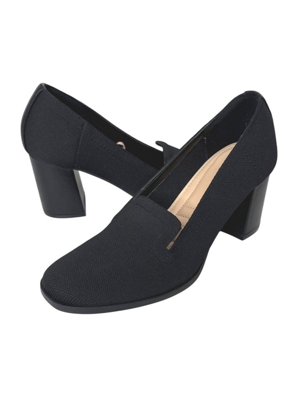Adrienne Vittadini Womens 9 Black Block Heel Pumps Slip On Career Shoes